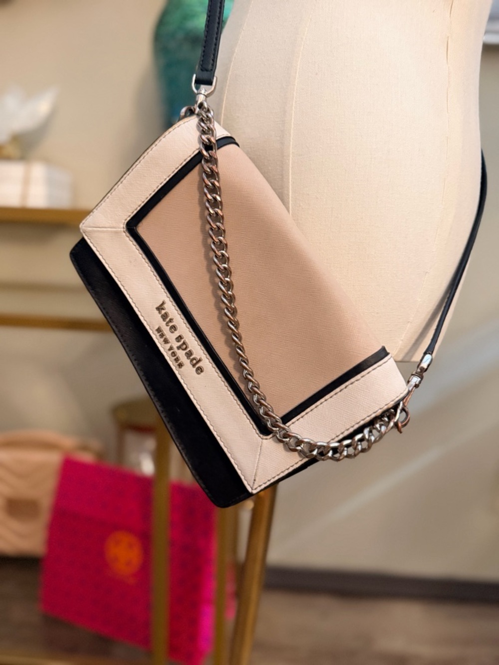 kate spade Two-Tone Blush & Black Crossbody with Chain Strap and wallet